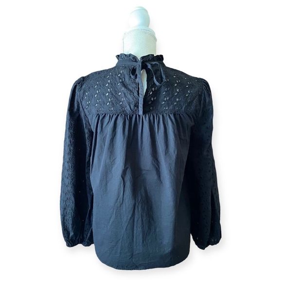 Madewell Pieced Eyelet Mockneck Ruffle Blouse Size M - Picture 4 of 11